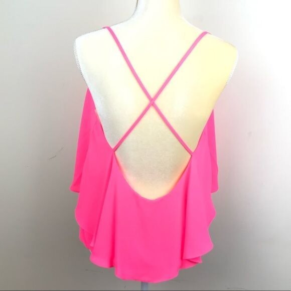 Women's Sole Mio Pink Open Low Cut Back Spaghetti Criss Cross Strap Top Sz Small - Picture 1 of 8